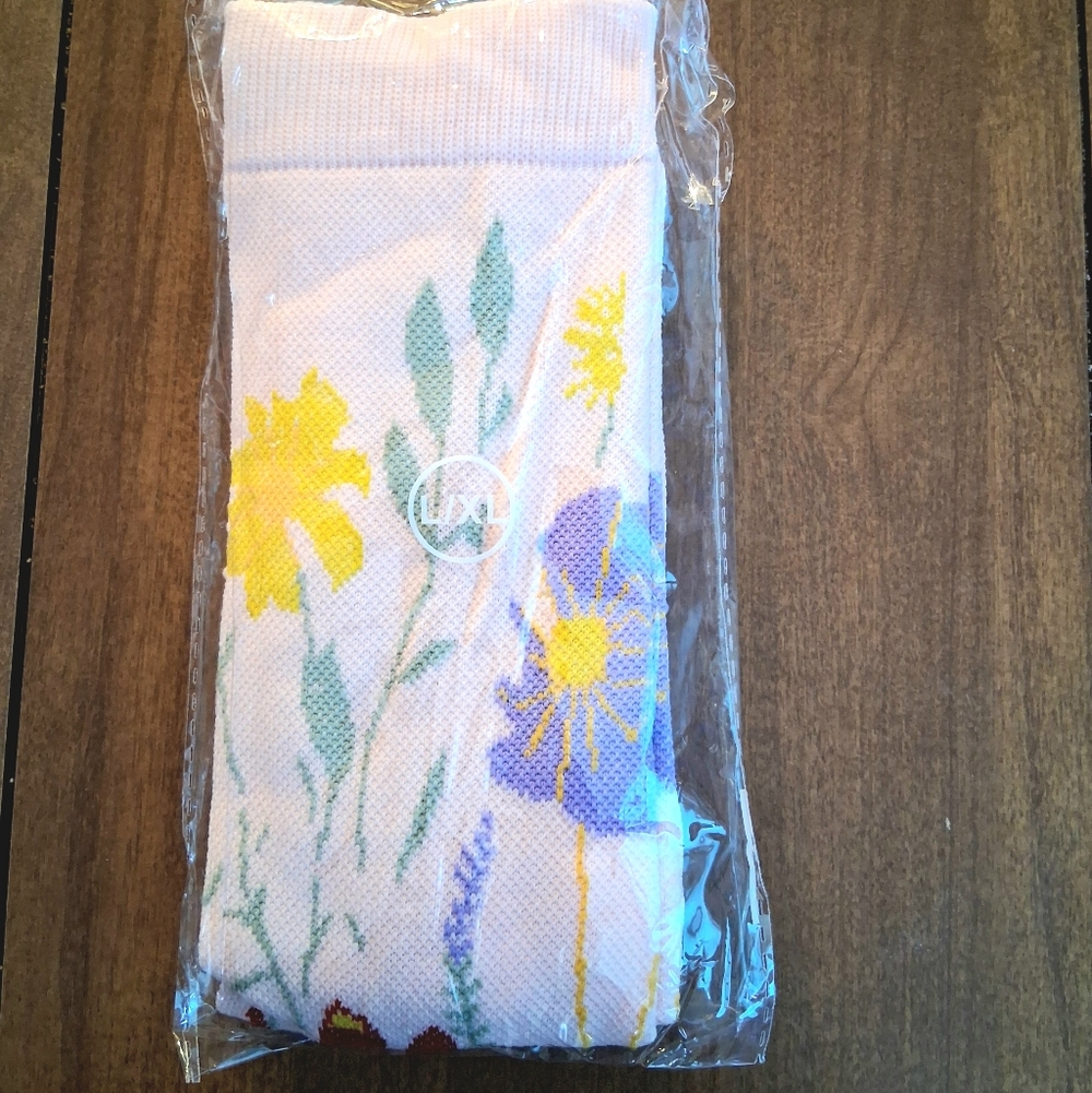 Floral Knit Compression Socks in Blush Pink with Yellow & Lavender Flowers